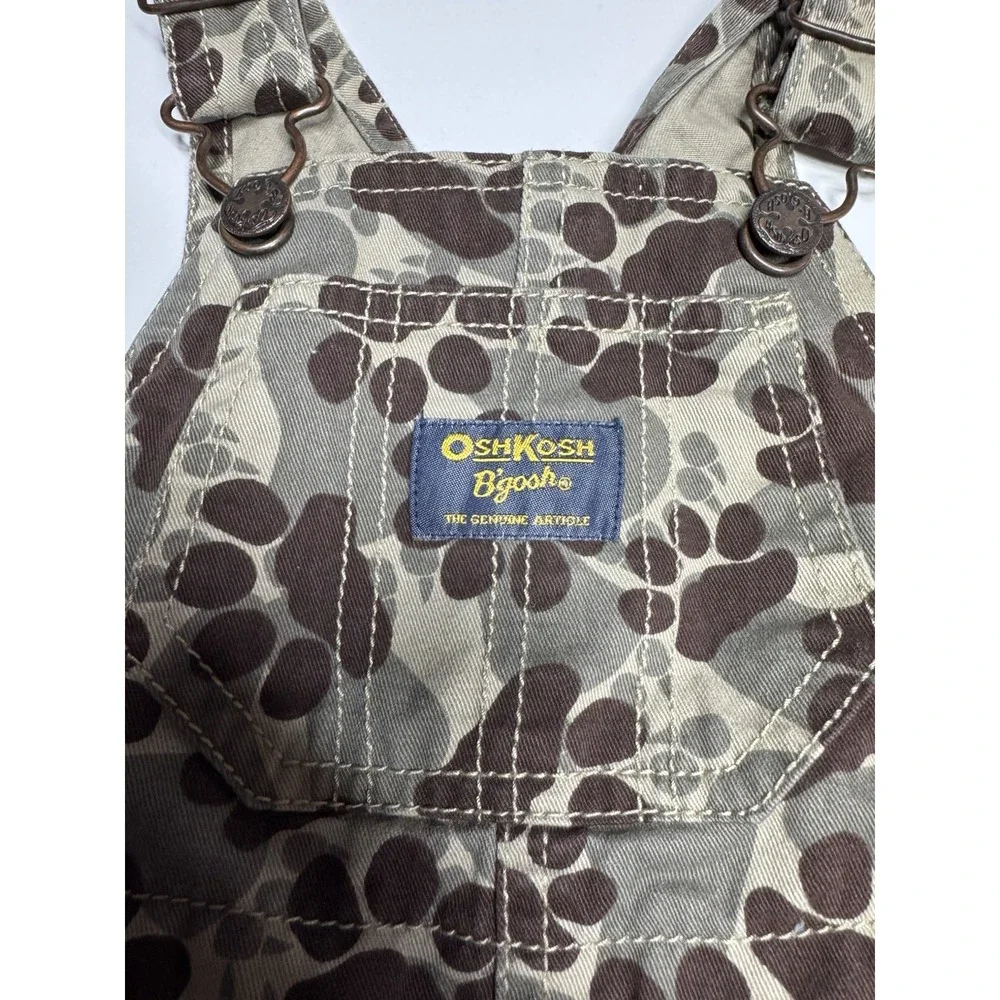 Oshkosh B'Gosh 12 months Vestbak Overalls Brown Dog Paw Print Camouflage Camo‎